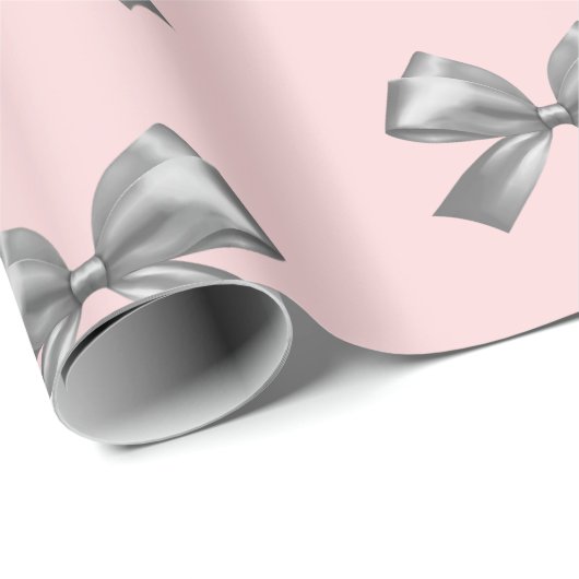 Niedlich Girl Silver Satin Ästhetischer Bow Pink Geschenkpapier (Rolleneckpunkt)