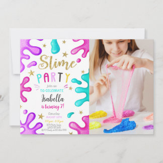 Niedlich Girl Slime Party Geburtstag Foto Einladung