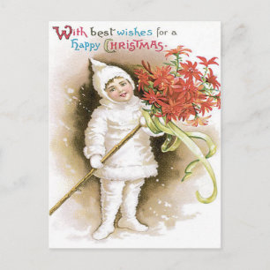 Niedlich Girl Snow Poinsettia Gelbe Schleife Postkarte