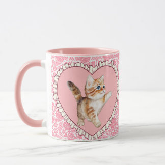 Niedlich Girl Vintag Pink Tasse Kätzchen Herz