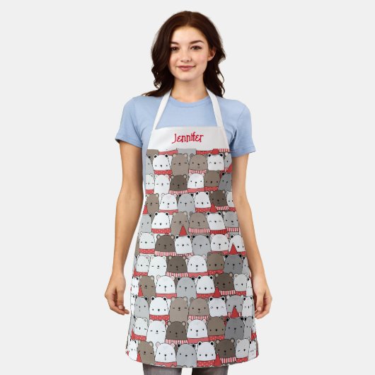 Niedlich Girl Vorname Weihnachtsbären Illustriert Schürze (Getragen)