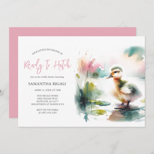 Niedlich Girl Watercolor Duck Babydusche Einladung (Vorne/Hinten)