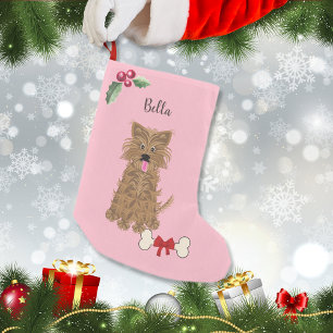 Niedlich Girl Yorkie Dog Pink Monogram Kleiner Weihnachtsstrumpf