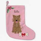 Niedlich Girl Yorkie Dog Pink Monogram Kleiner Weihnachtsstrumpf (Vorderseite)