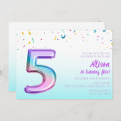 Niedlich Girls 5th Birthday Balloon Party Einladung (Vorne/Hinten)