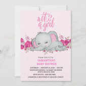 Niedlich Girls Baby Elephant Schlafen Blumenrosa Einladung (Vorderseite)
