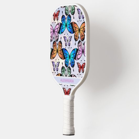 Niedlich Girls Butterfly Muster Whimsical Blue Nam Pickleball Schläger (Links)