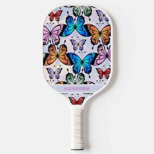 Niedlich Girls Butterfly Muster Whimsical Blue Nam Pickleball Schläger (Vorderseite)