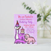 Niedlich Girl's Dinosaur Geburtstagsparty Einladun Einladungspostkarte (Stehend Vorderseite)