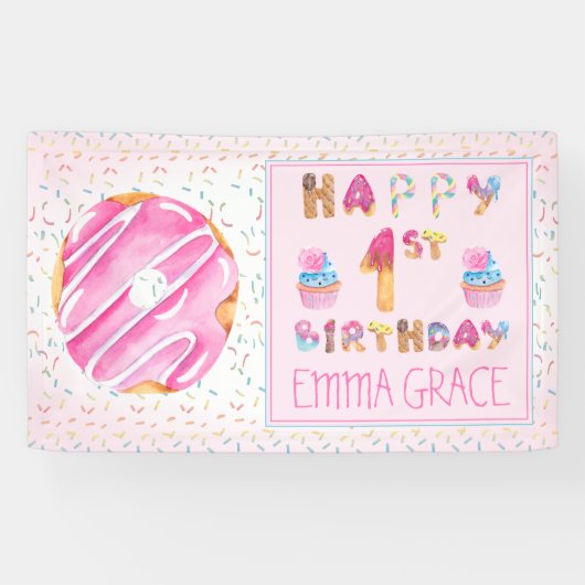 Niedlich Girls Donuts | Cupcakes glücklich 1. Gebu Banner (Horizontal)