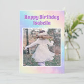 Niedlich Girls Foto Rainbow Pastel Custom Geburtst Karte (Stehend Vorderseite)