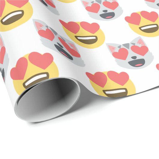 Niedlich Girls in Liebe Herz Katze Emoji Muster Geschenkpapier (Rolleneckpunkt)