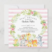 Niedlich Girls Jungle Animals Kinderdusche Einladung (Vorderseite)