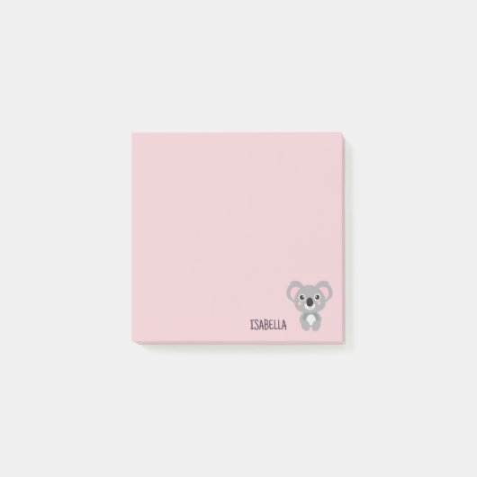 Niedlich Girls Koala Bär Rosa Personalisiert Post-it Klebezettel (Vorderseite)