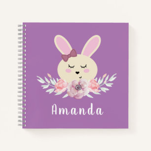 Niedlich Girls Lila Bunny Individuelle Name Kinder Notizblock