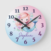 Niedlich Girls Mermaid Personalisiert Clock Runde Wanduhr (Vorderseite)
