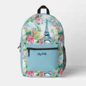 Niedlich Girls Paris Eiffel Tower Floral School Bedruckter Rucksack (Vorderseite)