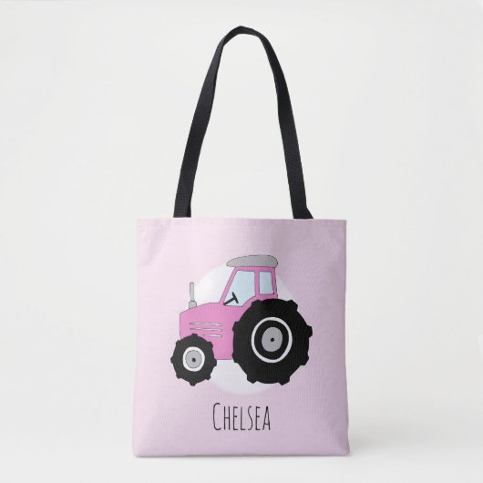 Niedlich Girl's Pink Bauer Traktor mit Namen Tasche (Vorderseite)