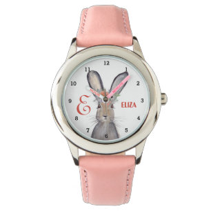 Niedlich Girls Pink Bunny Rabbit Tierkids Floral Armbanduhr