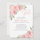 Niedlich Girls Pink Gold Floral Baby Dusche Einladung (Vorderseite)