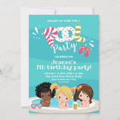 Niedlich Girls Pool Party Kindergeburt Einladung (Vorderseite)