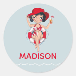 Niedlich Girls Pool Party Name Runder Aufkleber