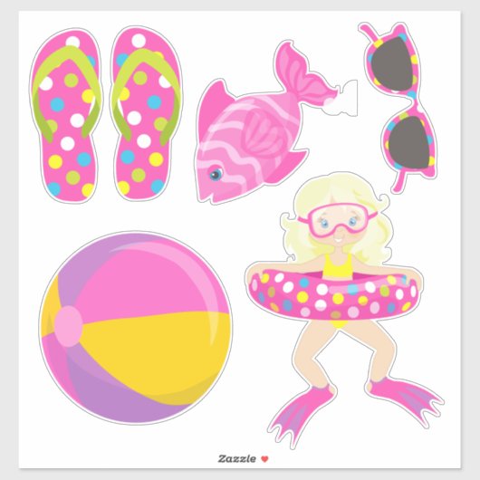 Niedlich Girls Pool Party Zwei Aufkleber (Blatt)