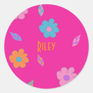 Niedlich Girls Retro Blume Runder Aufkleber
