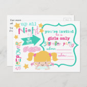 Niedlich Girls Sleepover Party Einladung (Vorne/Hinten)