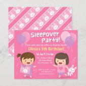 Niedlich Girls Sleepover Slumber Geburtstagsparty Einladung (Vorne/Hinten)