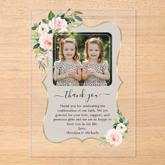 Niedlich Girls Twins Foto Bestätigung Vielen Dank Acryleinladungen (Vorderseite)