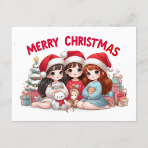 Niedlich Girls wünschen frohe Weihnachten Postkarte