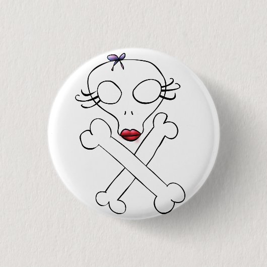 Niedlich Girly Alien Skull Crossbones Button (Vorderseite)