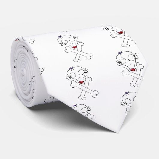 Niedlich Girly Alien Skull Crossbones Krawatte (Gerollt)