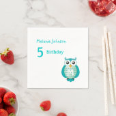 Niedlich Girly Aqua Owl mit Monogram Birthday Napk Serviette (Beispiel)