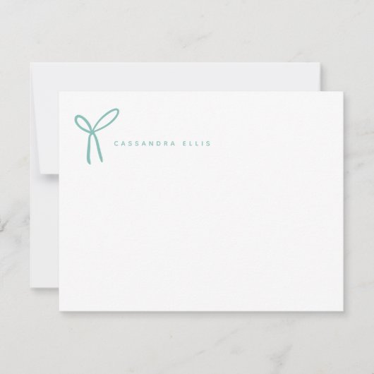 Niedlich Girly Aqua Ribbon Bow Stationery Mitteilungskarte (Vorderseite)