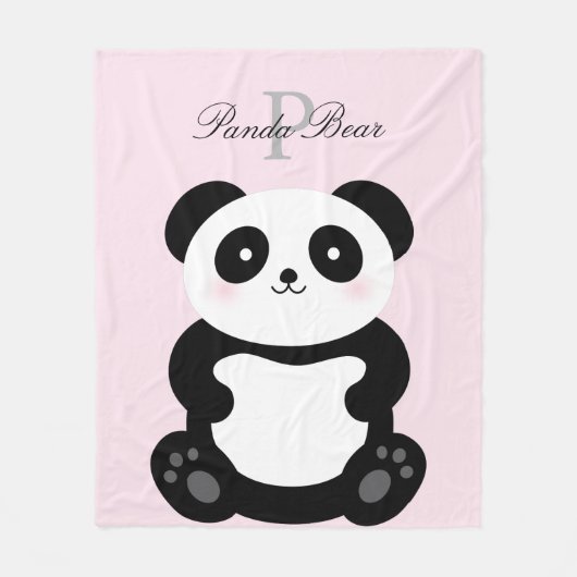 Niedlich Girly Baby Panda Bear Monogram Fleecedecke (Vorderseite)