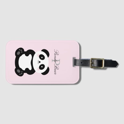 Niedlich Girly Baby Panda Bear Monogram Gepäckanhänger (Vorderseite (Horizontal))