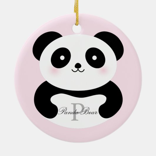 Niedlich Girly Baby Panda Bear Monogram Keramikornament (Hinten)
