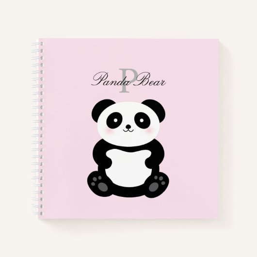 Niedlich Girly Baby Panda Bear Monogram Notizbuch (Vorderseite)
