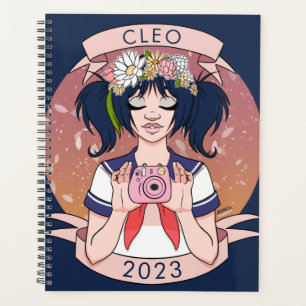 Niedlich Girly Blue Anime Selfie Girl Year Planer
