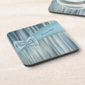 Niedlich Girly Blue Bow Ribbon Personalisiert Getränkeuntersetzer (Linke Seite)