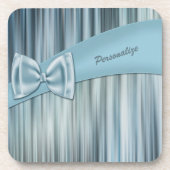 Niedlich Girly Blue Bow Ribbon Personalisiert Getränkeuntersetzer (Vorderseite)
