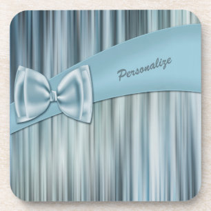 Niedlich Girly Blue Bow Ribbon Personalisiert Getränkeuntersetzer