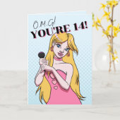Niedlich Girly Blue Cartoon Pop Music 14. Geburtst Karte (Gelbe Blume)