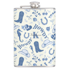 Niedlich Girly Blue Coast Cowgirl Name Monogram Flachmann