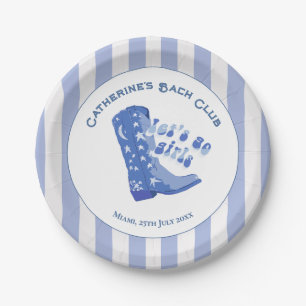 Niedlich Girly Blue Cowgirl Boot Stripe Pappteller