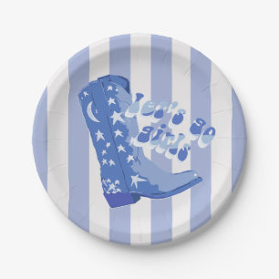 Niedlich Girly Blue Cowgirl Boot Stripe Pappteller