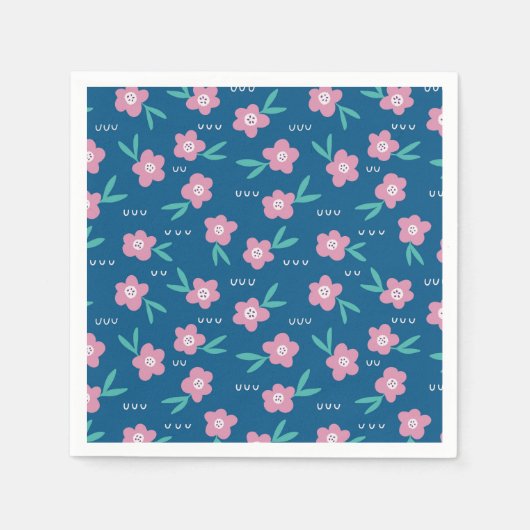 Niedlich Girly Blue & Pink Floral Serviette (Vorderseite)
