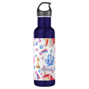 Niedlich Girly Blue Pink Star Name Unicorn Edelstahlflasche